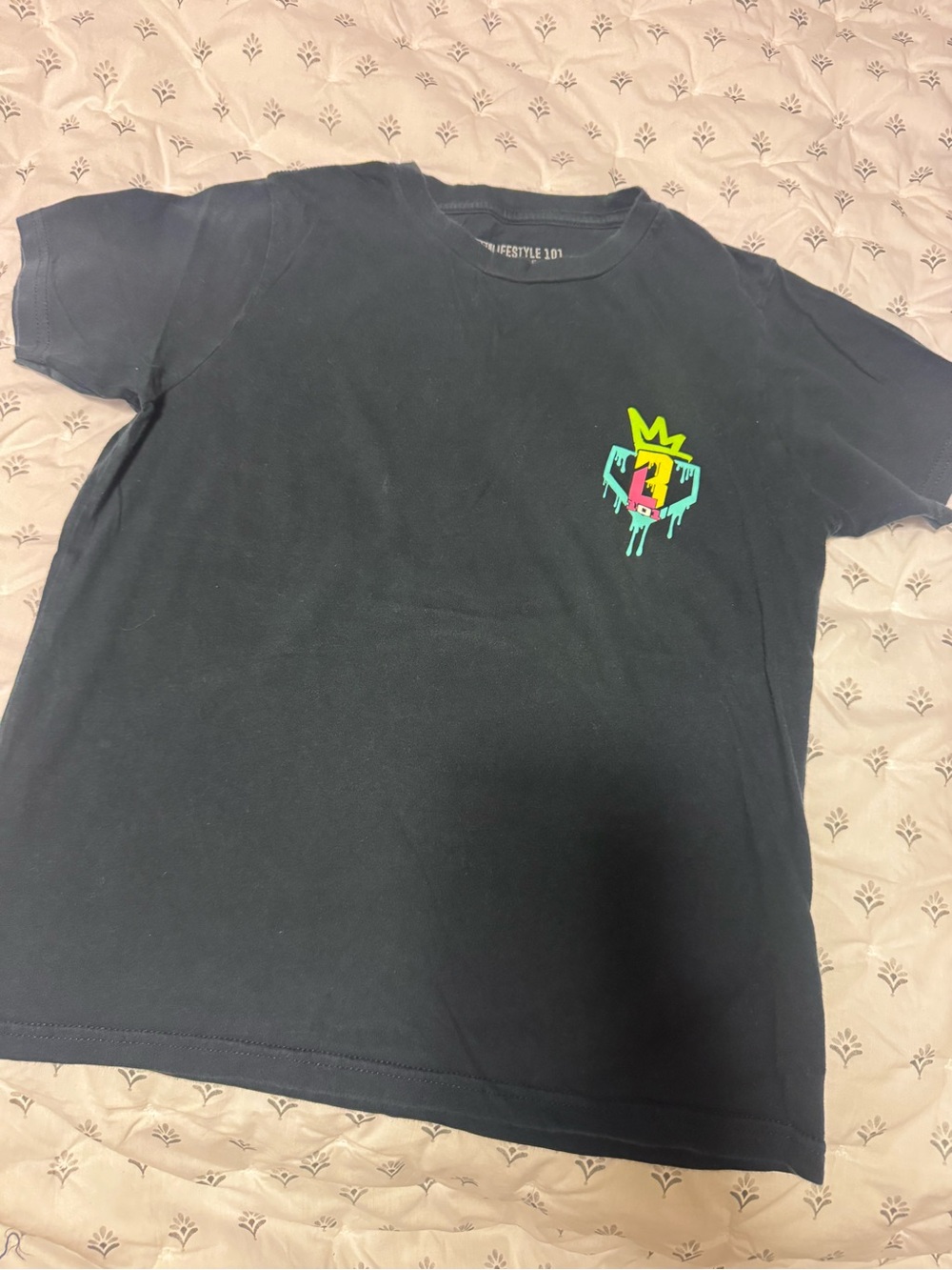 Kids Navy Short Sleeve Tee with Neon Drip Crest